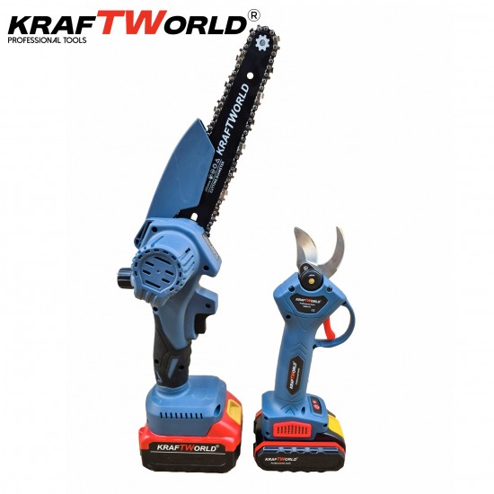 Комплект: Мини Резачка и Лозарска Ножица KraftWorld с 4бр батерии Комплект: Мини Резачка и Лозарска Ножица KraftWorld с 4бр батерии