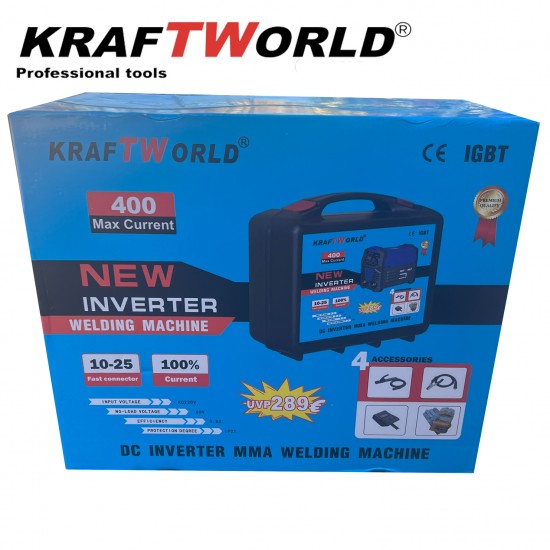 Инверторен Електрожен 400А KraftWorld + Соларна Маска – с Дисплей, Куфар, Кабели, Маска, Чукче