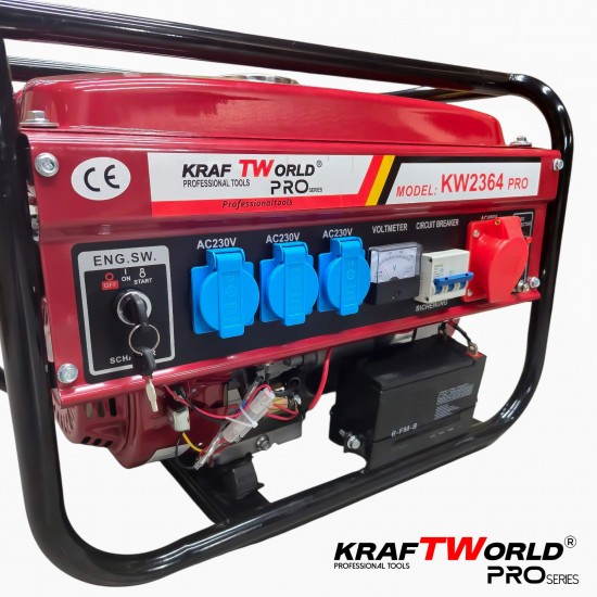 Четиритактов Бензинов генератор KraftWorld PRO 4.5 kW Агрегат за ток с електрически старт и акумулатор Четиритактов Бензинов генератор KraftWorld PRO 4.5 kW Агрегат за ток с електрически старт и акумулатор