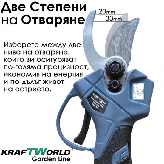 Професионален Комплект KraftWorld: Акумулаторна Лозарска Ножица + Телескопичен Прът