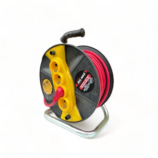 Удължител с макара Bul-Max 40m, 4 гнезда, 3×2,5 mm, транспортна дръжка