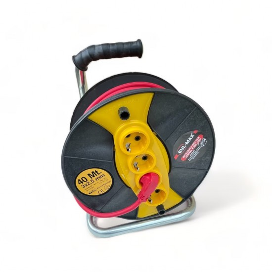 Удължител с макара Bul-Max 40m, 4 гнезда, 3×2,5 mm, транспортна дръжка