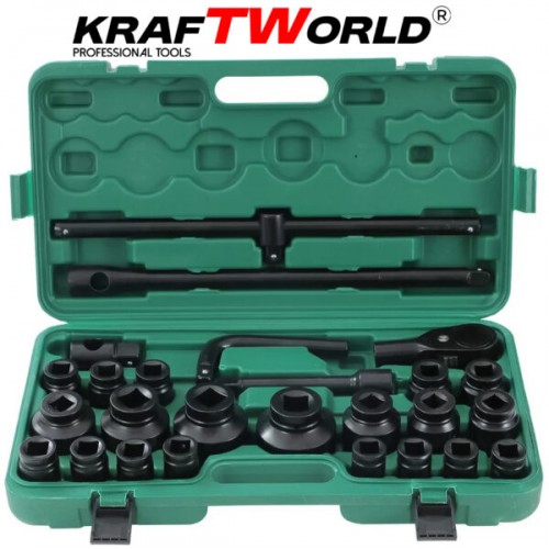 Камионджийско гедоре 26 части KraftWorld – 3/4″ & 1″, ударни вложки 21–65 мм
