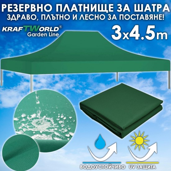Зелено платнище за шатра 3×4.5 м – водоустойчиво и UV защитено покривало