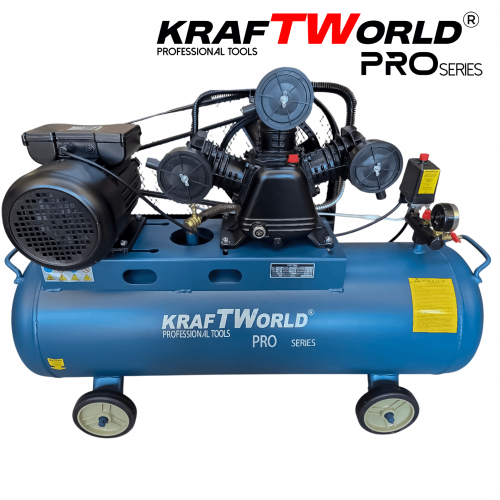 Професионален компресор за въздух KraftWorld Pro 100 литра, ремъчно задвижване Професионален компресор за въздух KraftWorld Pro 100 литра, ремъчно задвижване