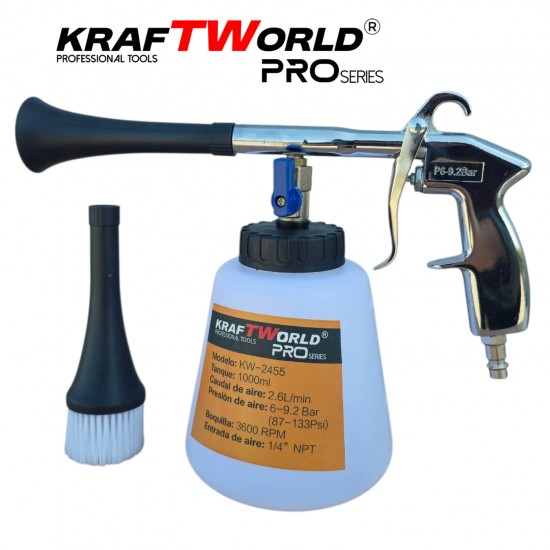Професионален пневматичен пистолет KraftWorld KW-2455 авто детайлинг, кожа и текстил, 6-9 bar Професионален пневматичен пистолет KraftWorld KW-2455 авто детайлинг, кожа и текстил, 6-9 bar