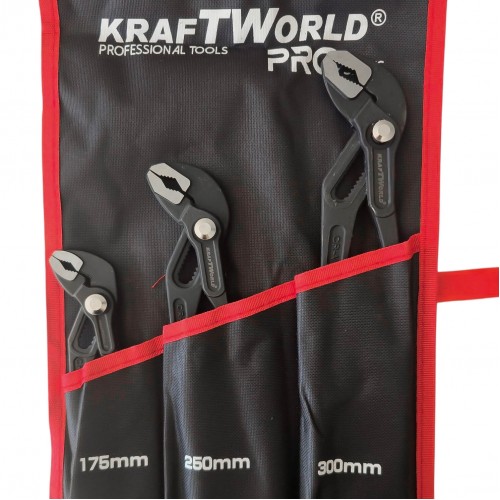Комплект Водопроводни Клещи тип гарги Kraftworld pro – 3 части 175 мм, 250 мм, 300 мм с калъф