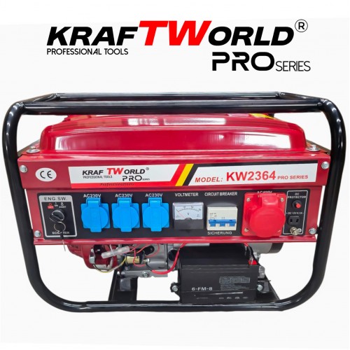 Четиритактов Бензинов генератор 4.5 kW с дистанционно запалване KraftWorld PRO Агрегат за ток с електрически старт и акумулатор Четиритактов Бензинов генератор 4.5 kW с дистанционно запалване KraftWorld PRO Агрегат за ток с електрически старт и акумулатор
