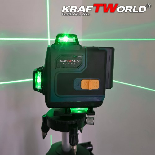 Лазерен нивелир Кraftworld 4×360° с тъчскрийн бутони, дистанционно и тринога в куфар Лазерен нивелир Кraftworld 4×360° с тъчскрийн бутони, дистанционно и тринога в куфар