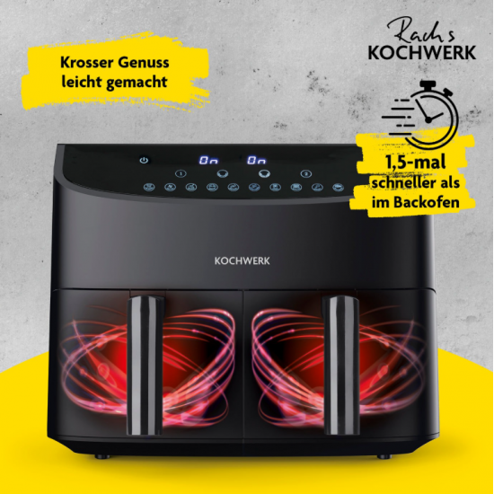 Еър Фрайер KOCHWERK Rachs с двойна кошница, 2 x 3,5 литра, черен Еър Фрайер KOCHWERK Rachs с двойна кошница, 2 x 3,5 литра, черен