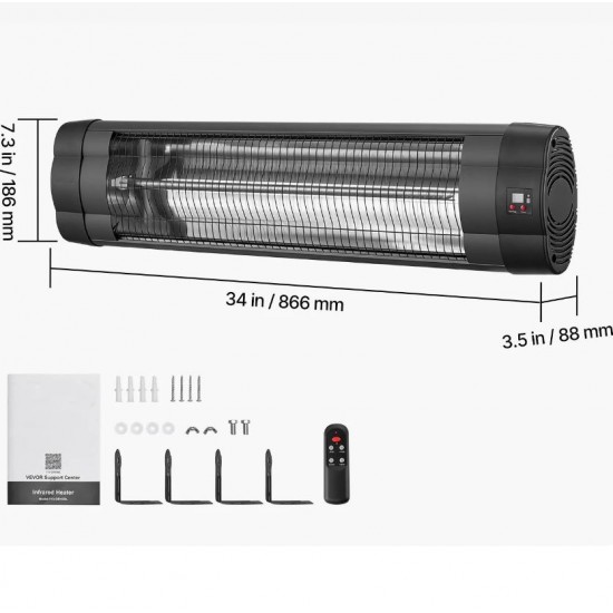 Инфрачервен отоплител 2500W с 3 степени, дистанционно и таймер