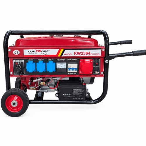 Четиритактов Бензинов генератор KraftWorld PRO 4.5 kW с колела и дръжки, с електрически старт и акумулатор