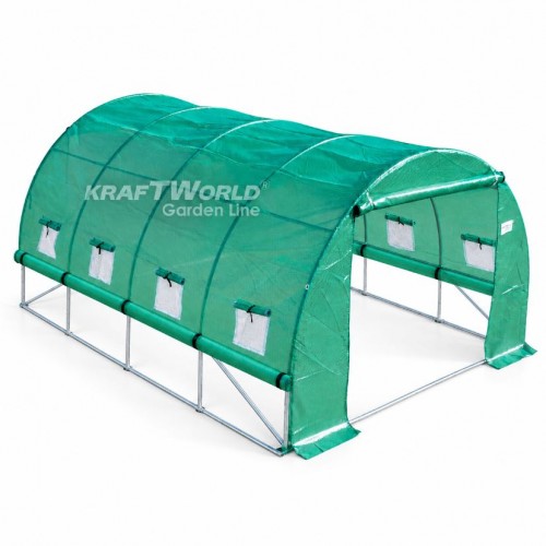 Оранжерия с навиващи страни KraftWorld 4×3×2м – Парник с усилена конструкция и 8 прозореца, армирано UV покритие