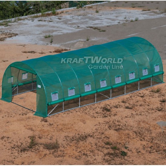 Премиум тунелна оранжерия с навиващи страни /парник KraftWorld 8×3×2м – 16 прозореца, стоманена конструкция,армирано покритие